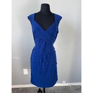 Jones Wear Sleeveless Cocktail Dress Tiered Ruffle Party Dress Blue Size Unknown